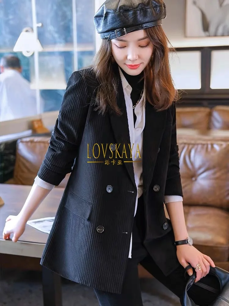 Retro casual small suit spring and autumn new temperament and texture top corduroy high-end suit jacket for women