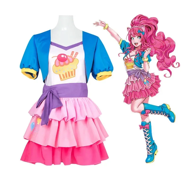 SN88 Anime Little Pony Pinkie Pie Cosplay Costume Fashion Uniform Suit Outfit Halloween Christmas Party Lovely Princess Skir%#2@