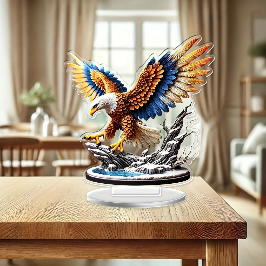 2D Flat, 1pc Bohemian Modern Transparent Crystal Eagle Tabletop Decor - Suitable for Home, Office, Balcony Display, Modern Minim