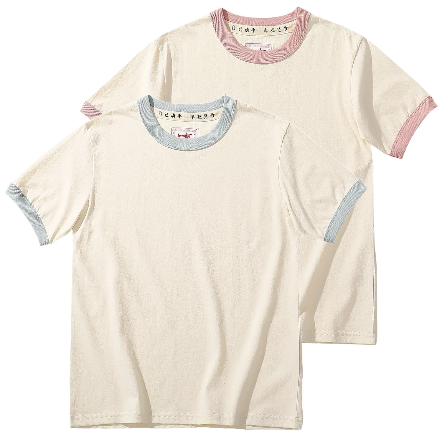 2Pcs Couple Matching Beach Tops Fashion Color Stitch O-Neck Soft Cotton Short Sleeve Unisex Comfort Daily Vacation Street Tees