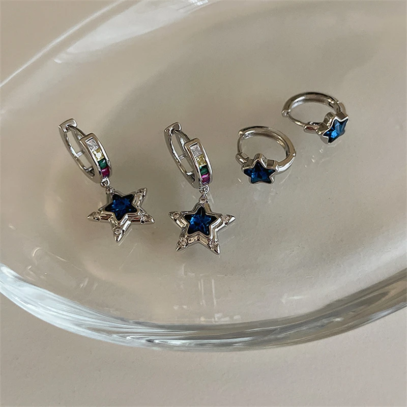 Trend Colorful Crystal Star Pentagram Mini Drop Earrings for Women Harajuku Cool Sweet Aesthetic Earrings Fashion Y2k Jewelry