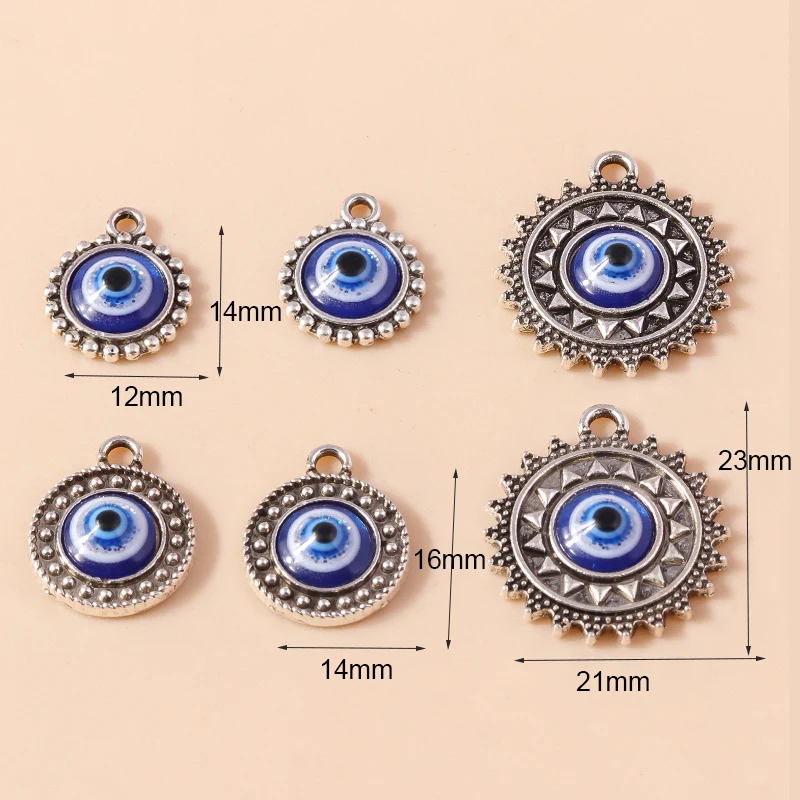 10pcs Antique Silver Color Evil Eye Charm Turkish Lucky Blue Eye Charm for Bracelet Earrings Necklace Pendant DIY Jewelry Making - Image 6