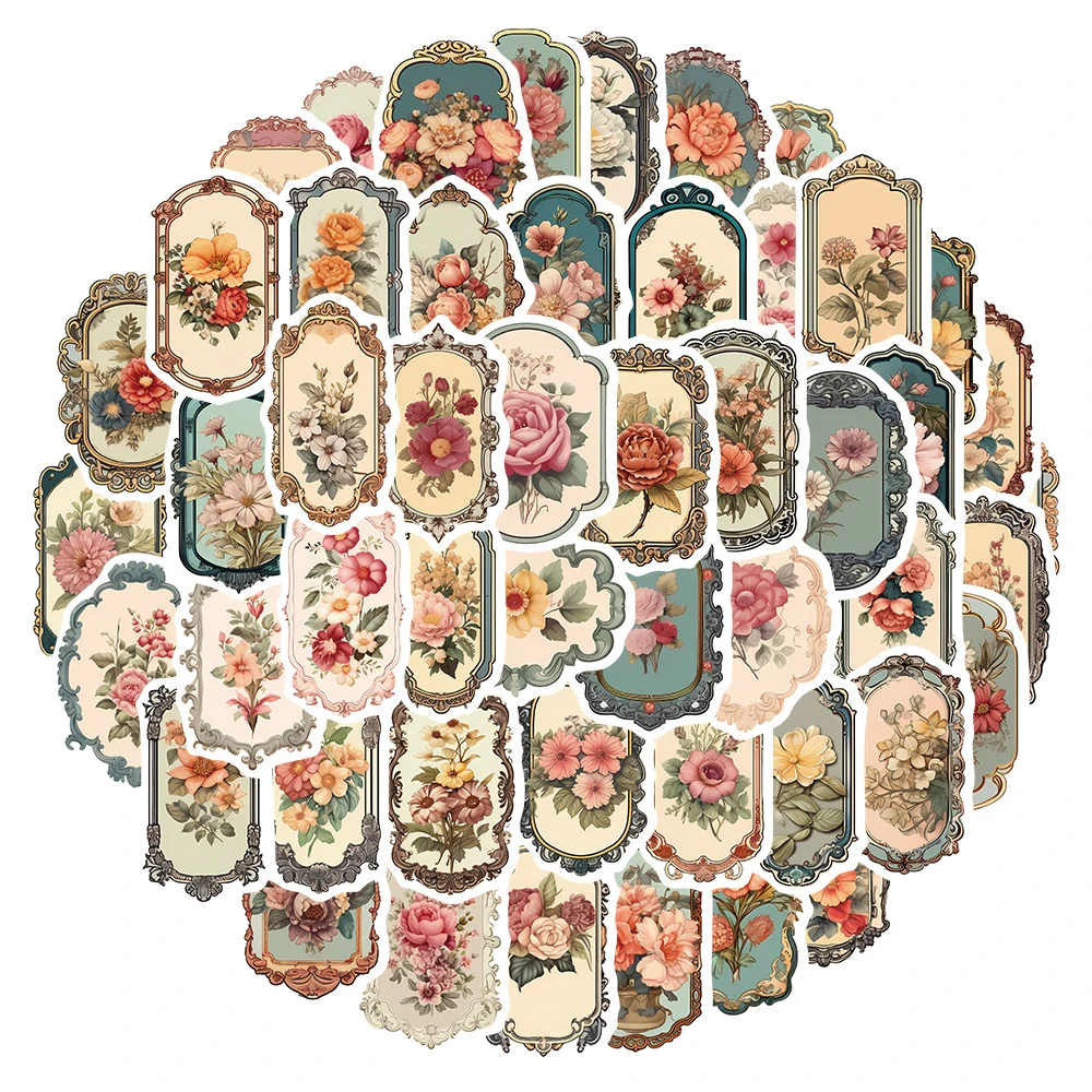 10/30/50pcs Vintage Flower Mirror Graffti Stickes Retro Decals DIY Laptop Phone Notebook Diary Decoration Sticker for Kids Toys