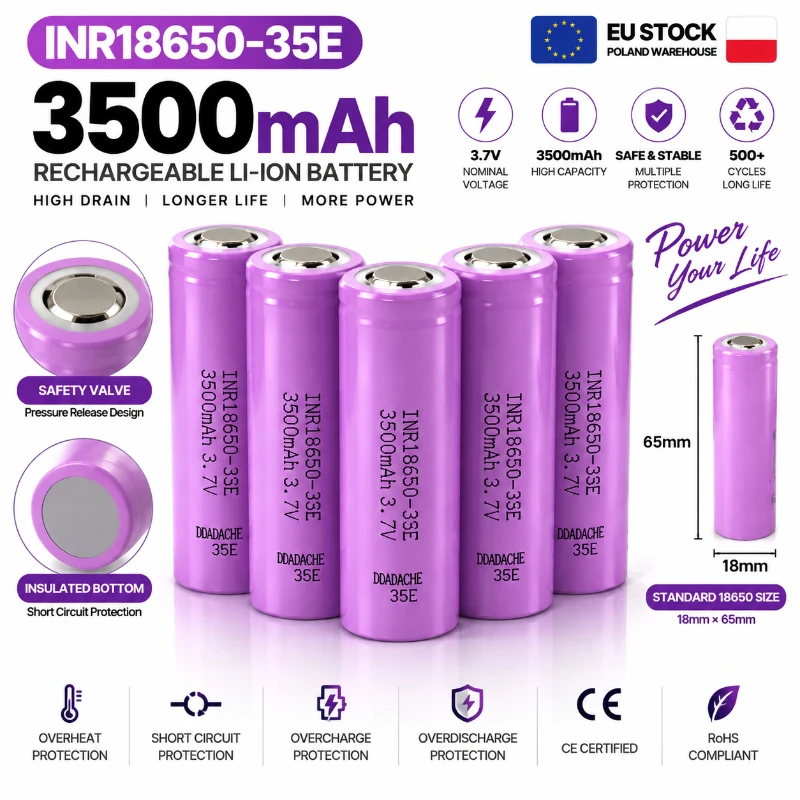 Li-Ionen-Akku 18650 INR18650-35E 3500mAh 3.7V 25A Hohe Entladung Original für LED-Taschenlampen und Werkzeuge, Hochwertige wiederaufladbare Zelle mit Sicherheitsschutz, Schneller Versand aus EU-Lager