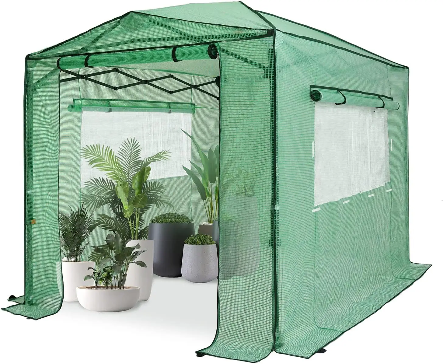 

8'x6' Portable Heavy Duty Walk-in Greenhouse Instant Pop-up Greenhouse Indoor Outdoor Plant Gardening House Canopy, Green