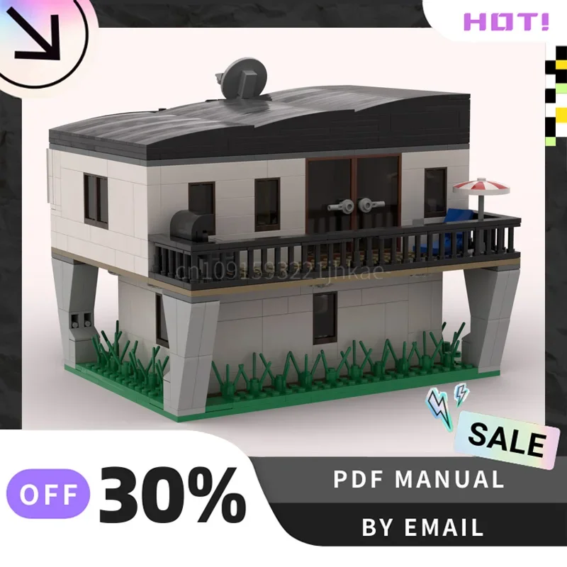 [986PCS] 맞춤형 MOC 현대 주택 휴양지 크리 에이 티브 빌딩 블록 세트 STEM 교육 장난감 DIY 모델 키트 생일 선물