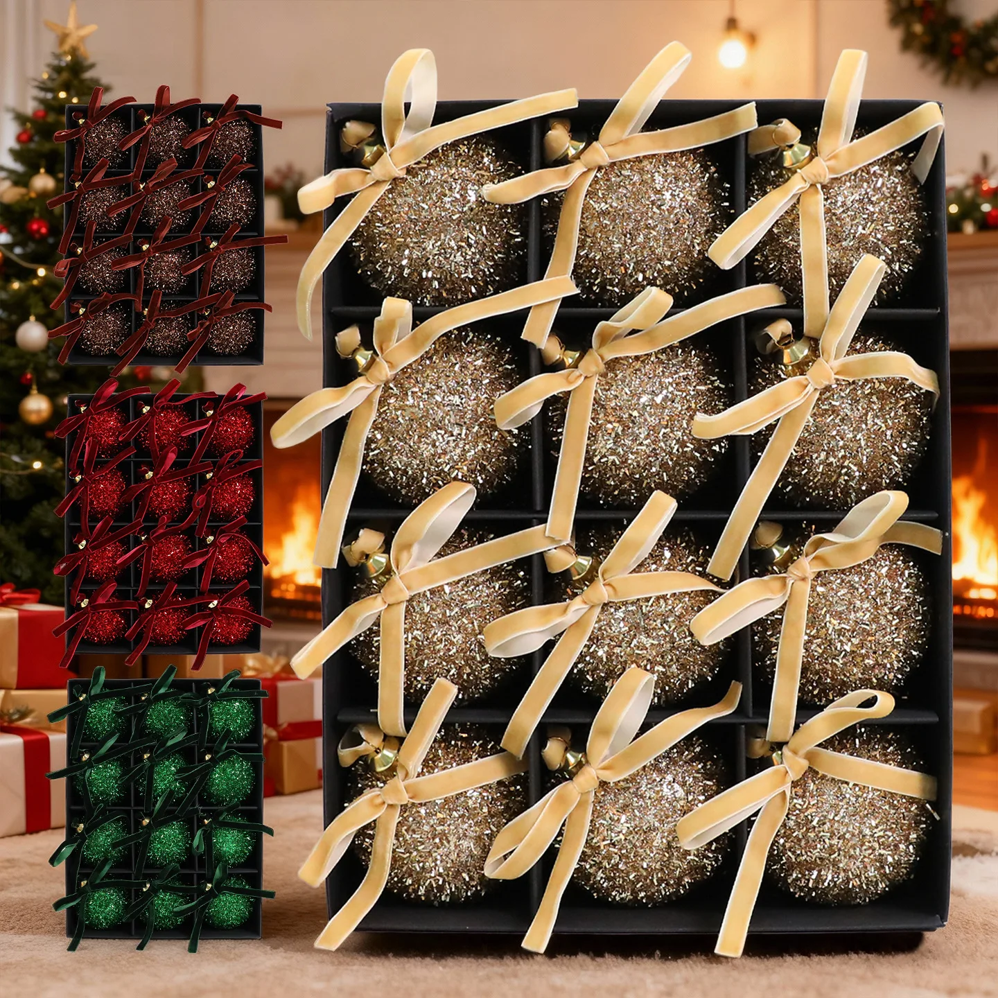 

Bow Christmas Ornaments, 12/15 Pack Christmas Ball Decorations with Ribbon, Elegant Xmas Tree Hanging Decor for Window