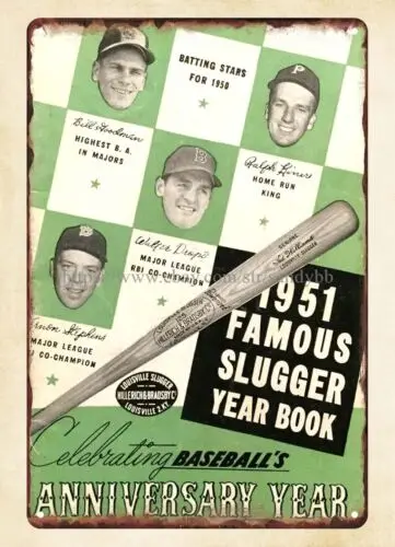 1pcs 1951 baseball Famous Slugger Yearbook cover Ralph Kiner metal tin sign