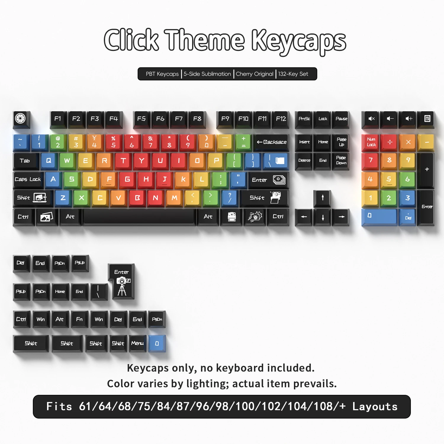 Click Keycaps 132 Keys PBT Material Keycaps Cherry Profile DYE-SUB For MX Switch Wooting Mechanical Keyboard ISO ANSI Layout