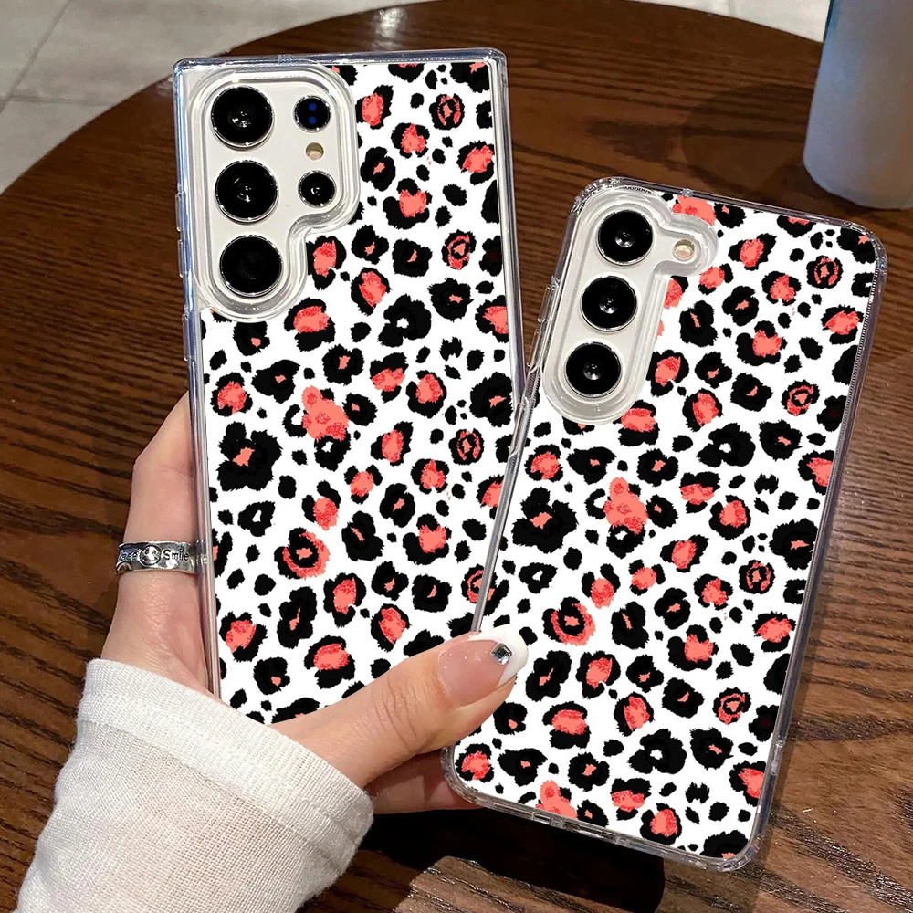 Funda de teléfono suave con funda de flor de leopardo, Samsung S23, S20, S21, S22, Note 10, 20 FE Lite Ultra, A71, A52, A42, A32, A42, A12