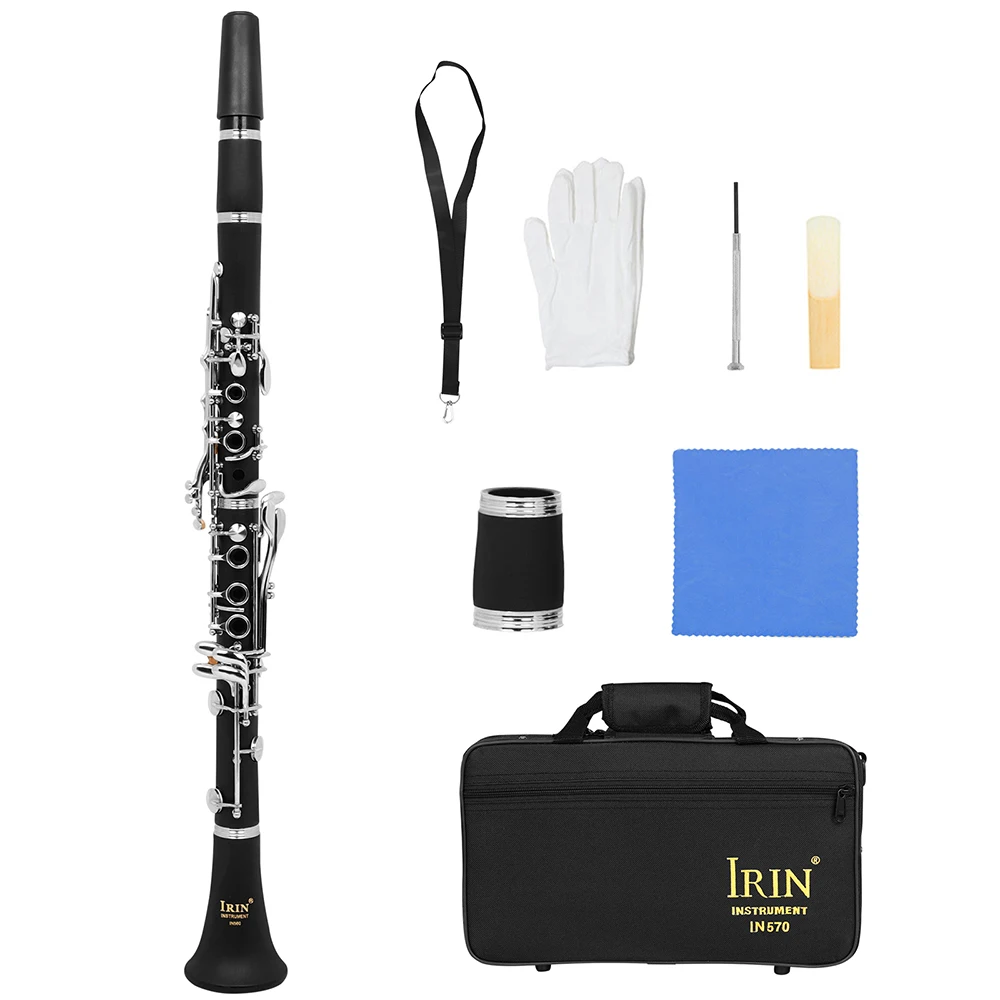 IRIN IN-570 17 Key Bb Clarinet Bakelite B Flat Clarinet Woodwind Instrument with Case Reeds Strap Cloth Parts & Accessories