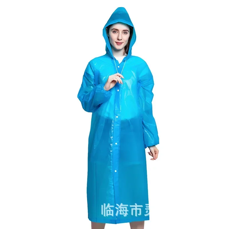 Adult Hooded Poncho One-Piece Long Raincoat Cuff Drawstring Reusable Waterproof Raincoat Outdoor Travel Transparent Raincoat