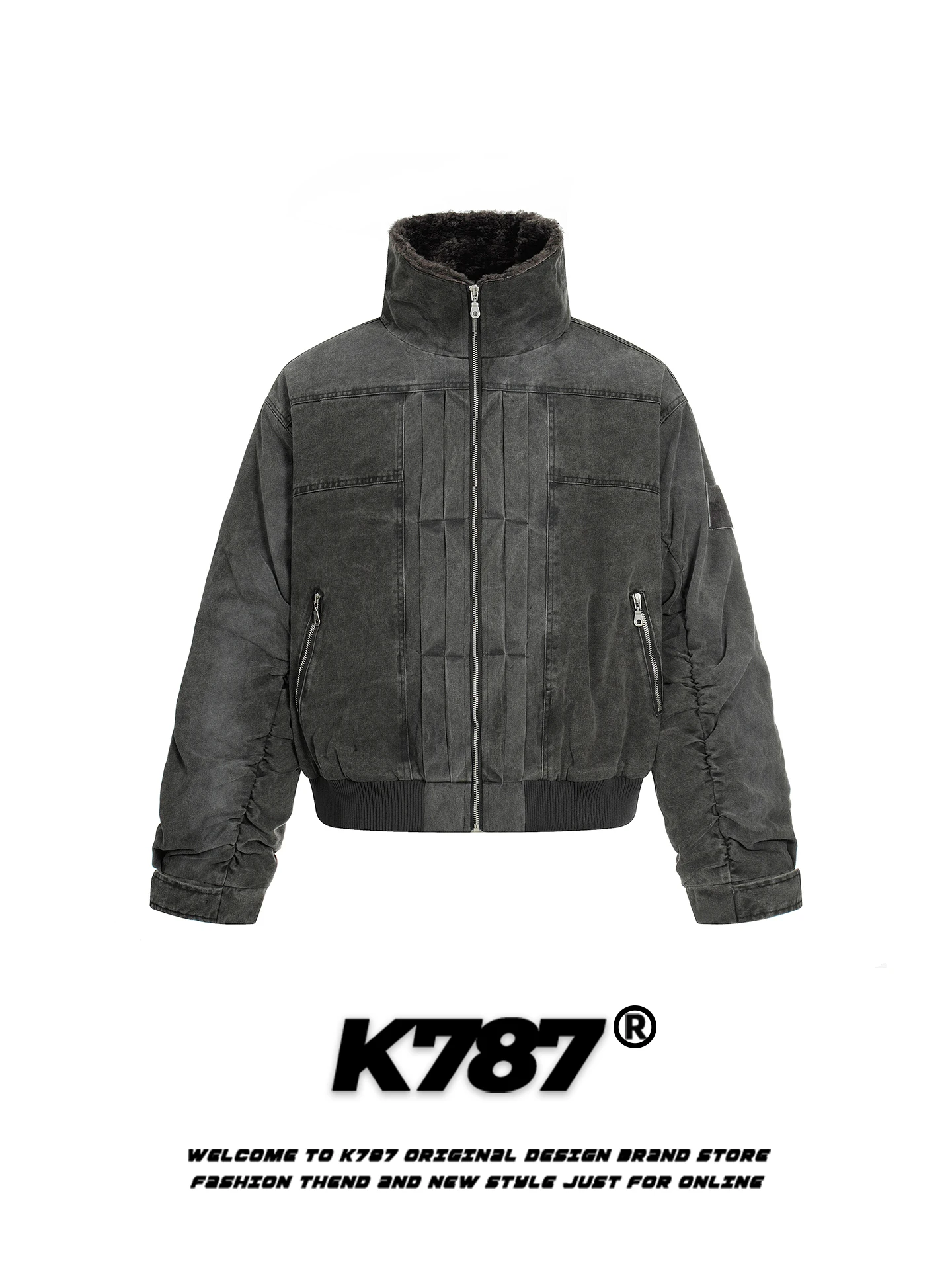 

Retro American Style Worn-In Cotton Jacket Stand Collar Loose Fit Men's Women's Warm Couple's Outerwear Winter Coat