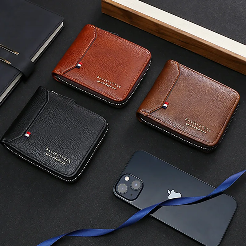 Vintage Multi-Function Men's Wallet Leather Short Coin Purse Fashion Zipper Card Holder Large Capacity Man Money Wallet