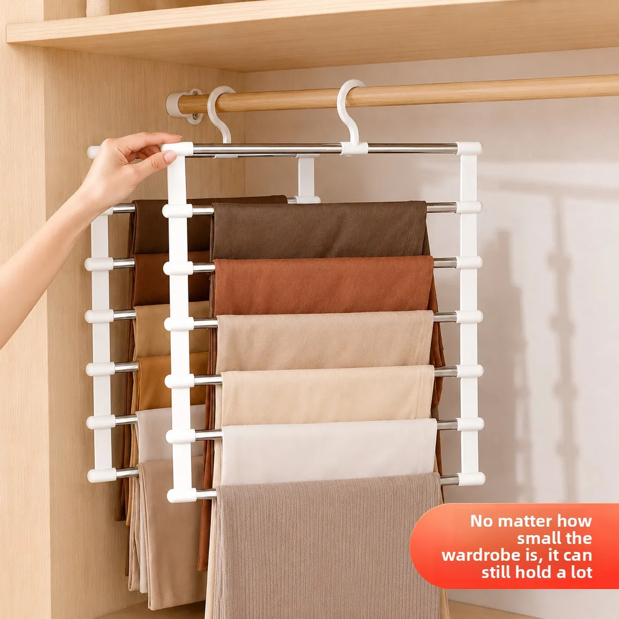 Multifunctional Folding Ladder Pants Rack with Stainless Steel Clips, Multi-Layer Non-Marking Storage Hanger clothing rack