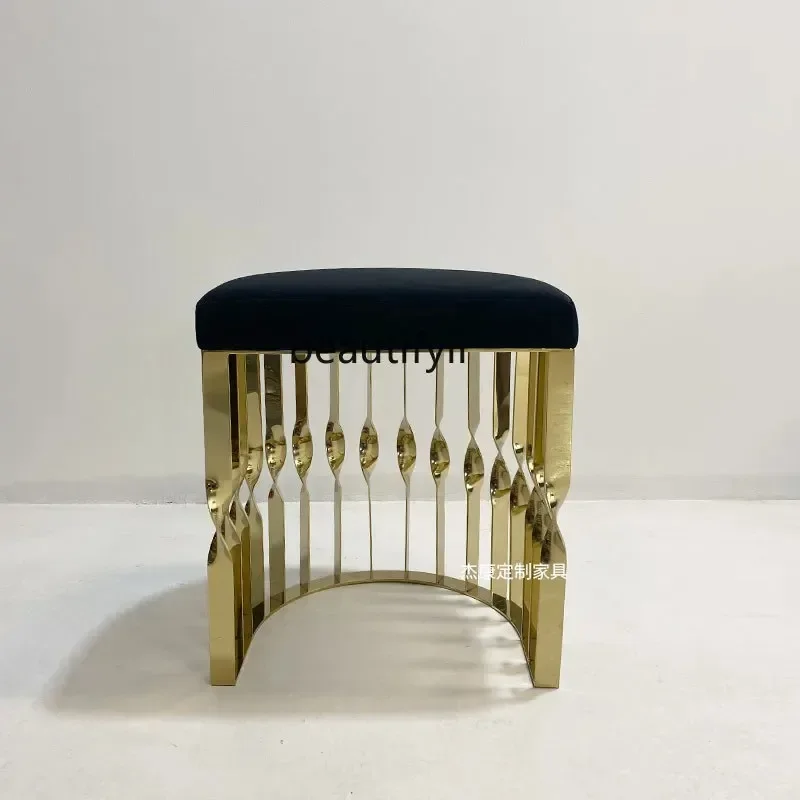 

Postmodern semi-round stool black leather dressing stool champagne gold stainless steel, low stool living room5236