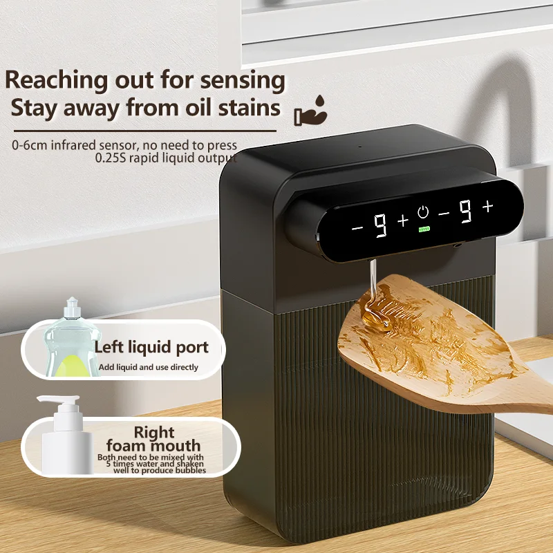 400 ml + 400 ml USB oplaadbare tweekoppige contactloze automatische schuimzeepdispenser - aan de muur gemonteerd voor meerdere scenario's