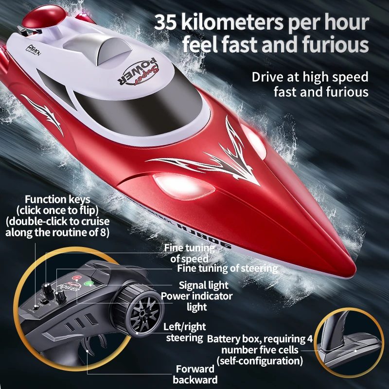 HJ806 35KM/H RC-Boot 2.4G Hochgeschwindigkeits-Ferngesteuertes Rennboot mit Wasserkühlung und Batterie-Warnung RC-Schiff