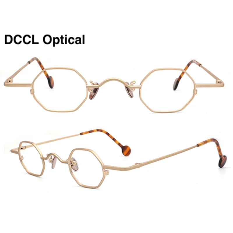 DCCL Fashion Vintage Mini Polygon Glasses Frame Men Metal Optical Myopia Prescription Eyeglasses Trendy Small Frame Eyeglasses