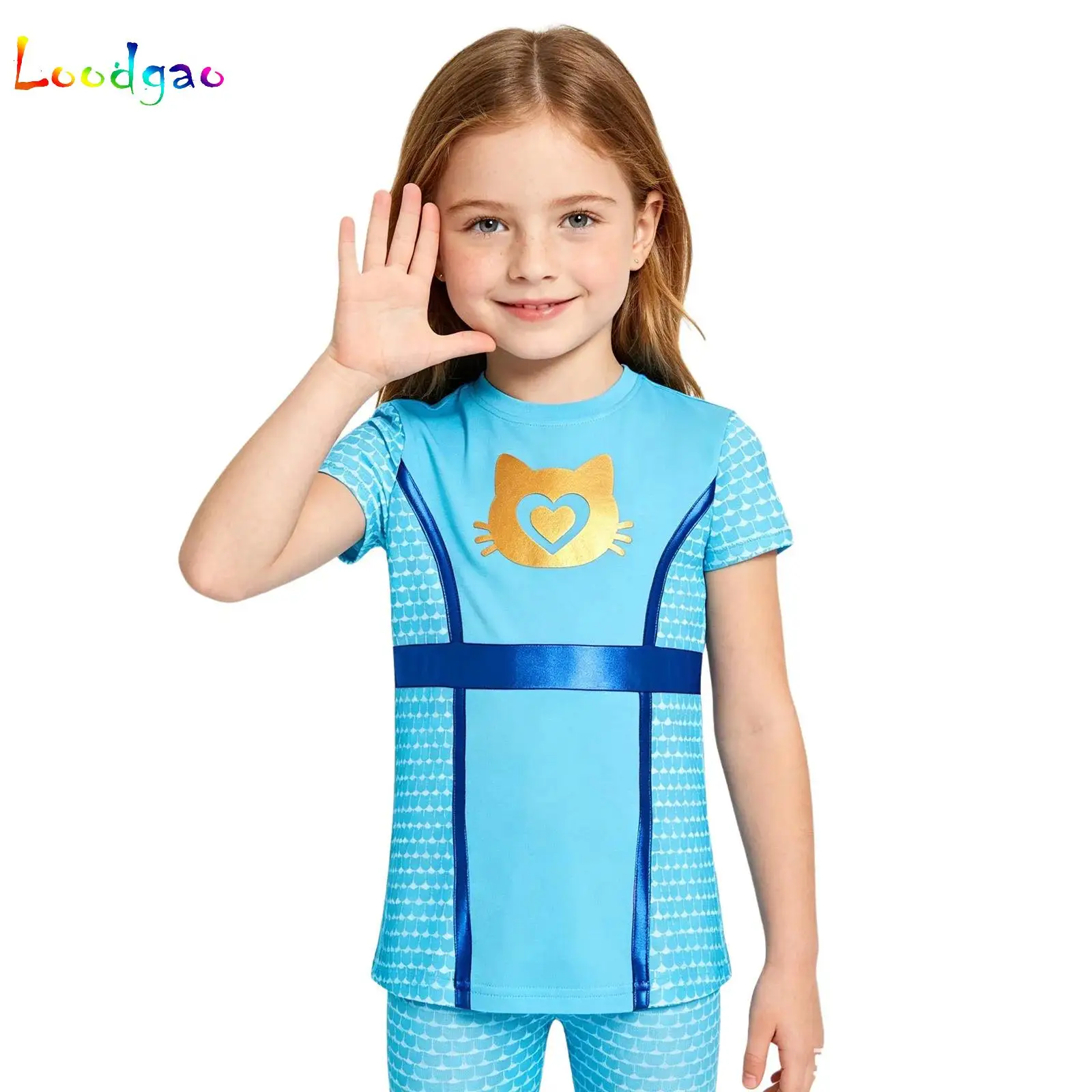 Kids T-shirt Summer Short-sleeved Cotton Round Neck Loose Shirt Tops Student Sportswear for Cat Masquerade Cartoon Themed Party