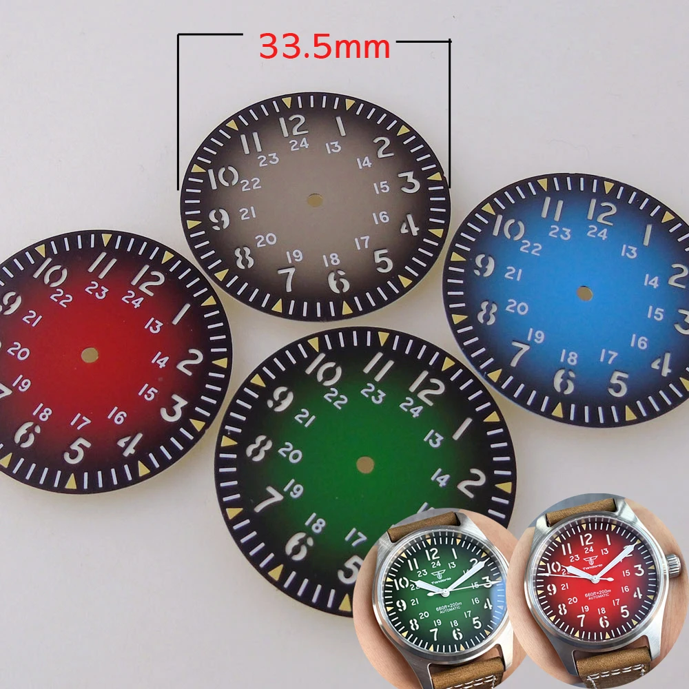 Vintage Pilot Watch Dial 33.5mm for NH35 NH36 NH38 NH70 ETA2824 PT5000 Nologo Dial Face Diver Watch Mod Luminous Hand Watch Part