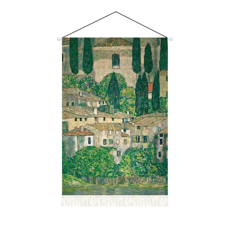 VIKAMA Retro Art Scroll Tapestry Wall Hanging Vintage Landscape Painting Bedroom Living Room Home Decor