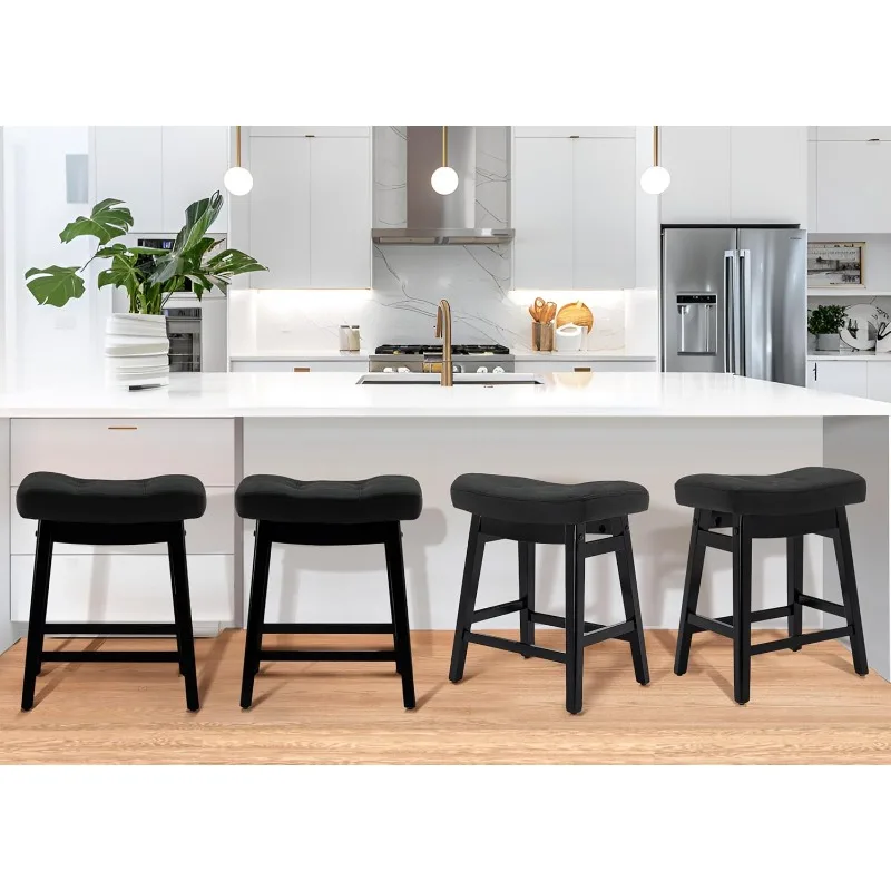 

Counter Height Black Bar Stools Set of 4 for Kitchen Counter Modern Backless Barstools with Upholstered Faux Leather Seat and So