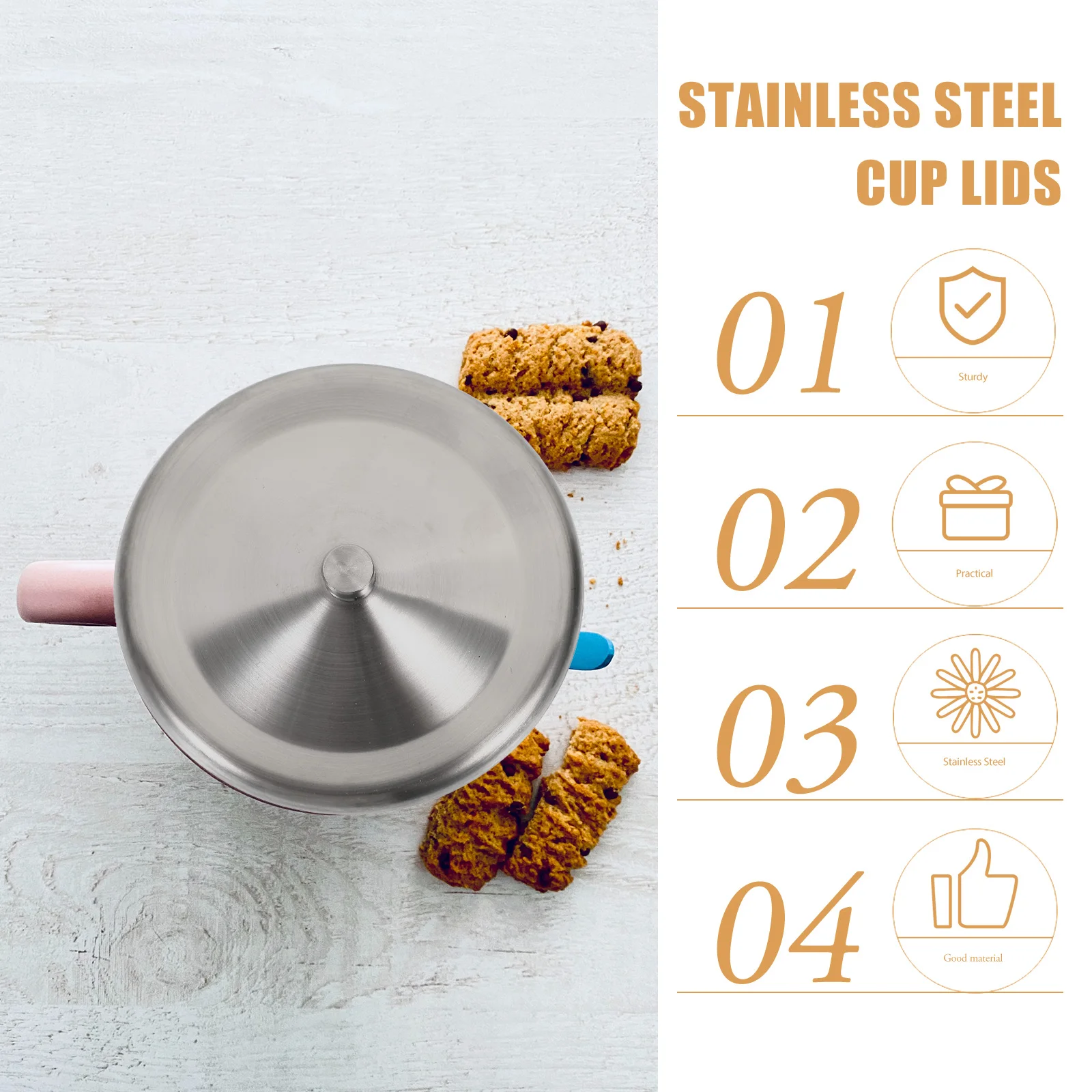 

6 шт., крышки для чашек из нержавеющей стали, пылезащитные крышки для сохранения свежести, практичная ручка, портативные, против царапин, для ежедневного использования