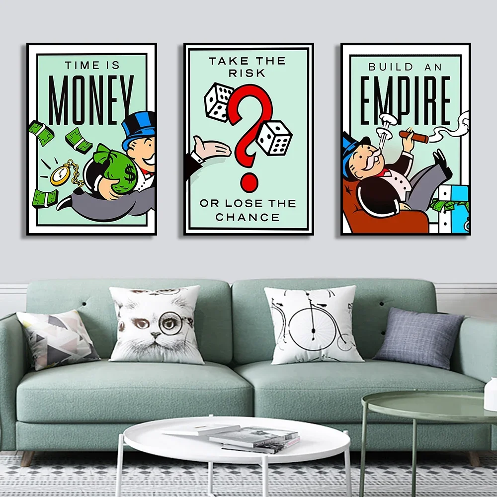 Monopoly Millionaire Money Canvas Decorative Painting Motivational Quote Art Poster Cartoon Figure Mural Home Wall Decor