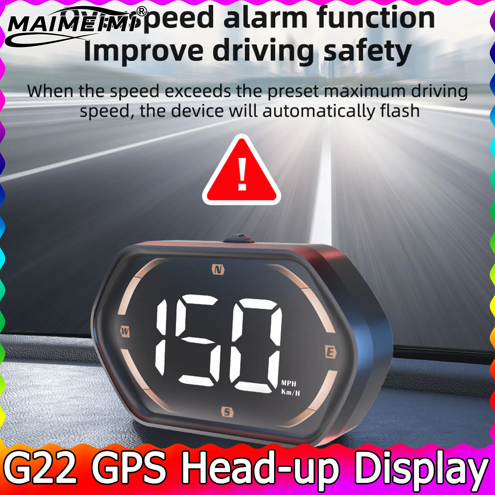 GPS HUD Vehicle Speed G22 Head Up Display For All Car Compass Speedometer Car Odometer Overspeed Alarm MPH KMH Green/Gold