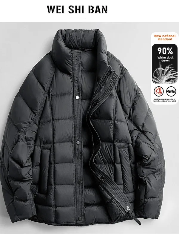 

Мужская зимняя легкая пуховая куртка с 90% белым утиным пухом, воротником-стойкой, теплая, повседневная, городская одежда