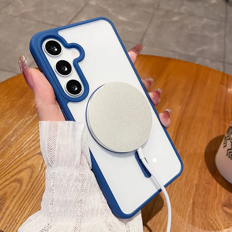 Colour Magsafe Wireless Charge Case for Samsung Galaxy S25 S22 S23 Plus S24 Ultra FE Clear Shockproof Magnetic Bumper Cover - náhled 4