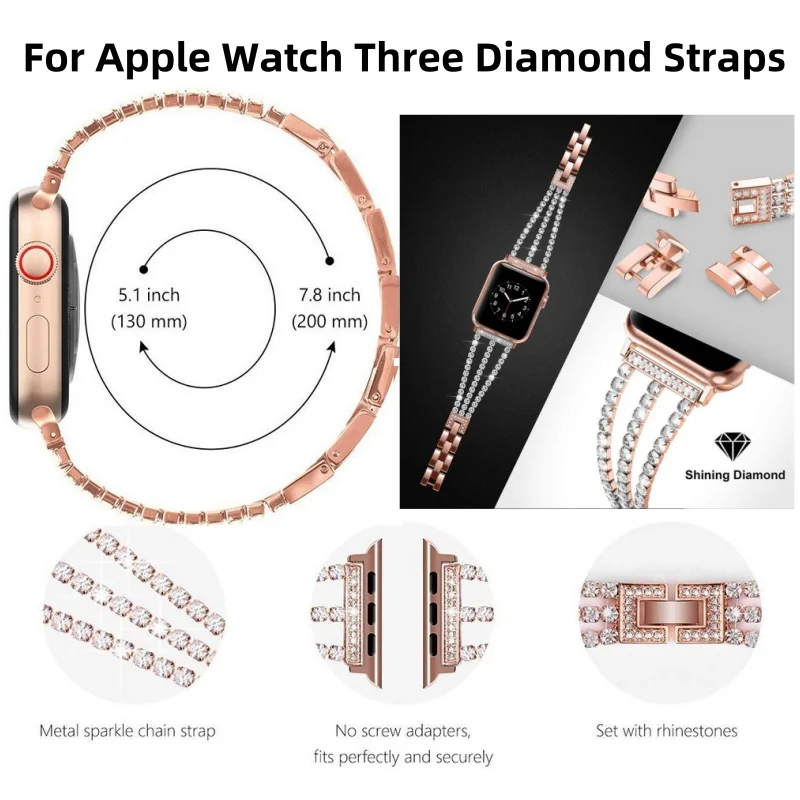 Ремешок с бриллиантами для Apple Watch Band 44 мм 46 мм 40 мм 41 мм 42 мм 45 мм Ultra 2 49 мм iWatch SE 10 9 Металлический китайский женский браслет