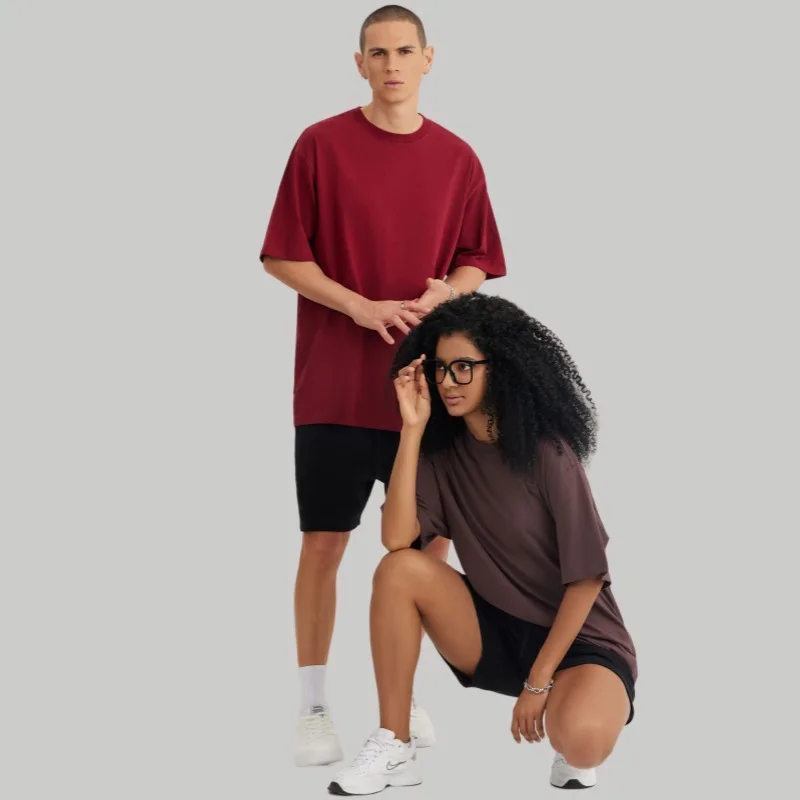 INLUMINE Retro Pure Cotton Short-Sleeved T-Shirt Trend Off Shoulder Wide Version Casual Bottoming Shirt Running Gym Sweatshirt