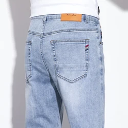 High Quality Men's Elastic Cotton Jeans Fashion Light Blue Comfortable Business Straight Casual Pants Luxury Brand Trousers