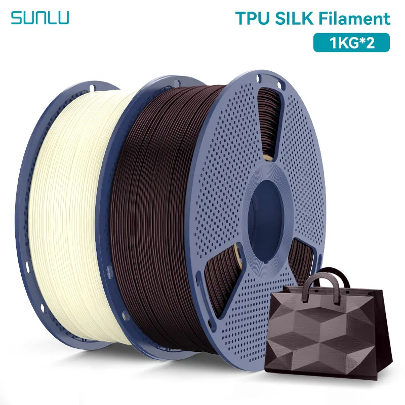 SUNLU 2 kg TPU-Seidenfilament, 1,75 mm, 1 kg Spule, flexibles, glänzendes Seidenfilament mit glatter Oberfläche für FDM-3D-Drucker, 98 A TPU-SEIDE