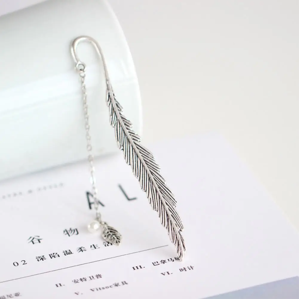 Feather Cutout Bookmark High-quality Reading Tools Vintage Style Metal Feather Bookmarks with Textured Tassel for Women for Book