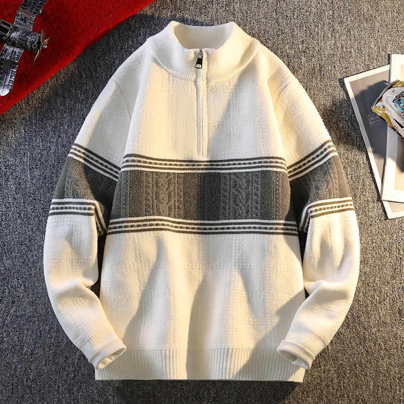 

Мужской кардиган черного цвета на молнии для подростков, зима 2025 года, теплый утолщенный вязаный пуловер, повседневный универсальный свитер