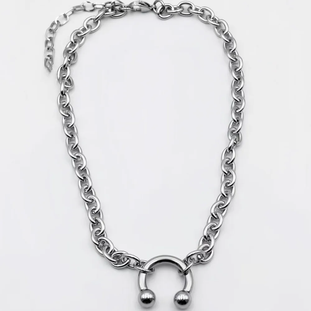 Fashion Punk Nose Clip Necklace Retro Gothic Choker Necklace Thick Round Ring Geometric Chain Rivet Necklace Gifts image 3