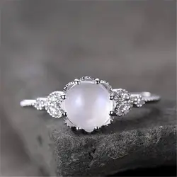 Women's Jewelry S925 Silver Ring Moonlight Stone Opal Ring Plated with 18k Rose Gold White Opal Engagement Ring