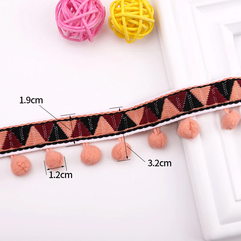 1/2 Yards Color Polyester Knitted Pom Pom Lace Trim Sewing Items Eco-Friendly Tassel Triangle Pattern Lace Clothing Accessories