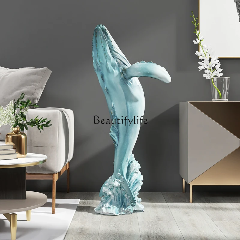 Whale ornament living room large floor-to-ceiling entrance TV cabinet next to sofa decoration housewarming new home