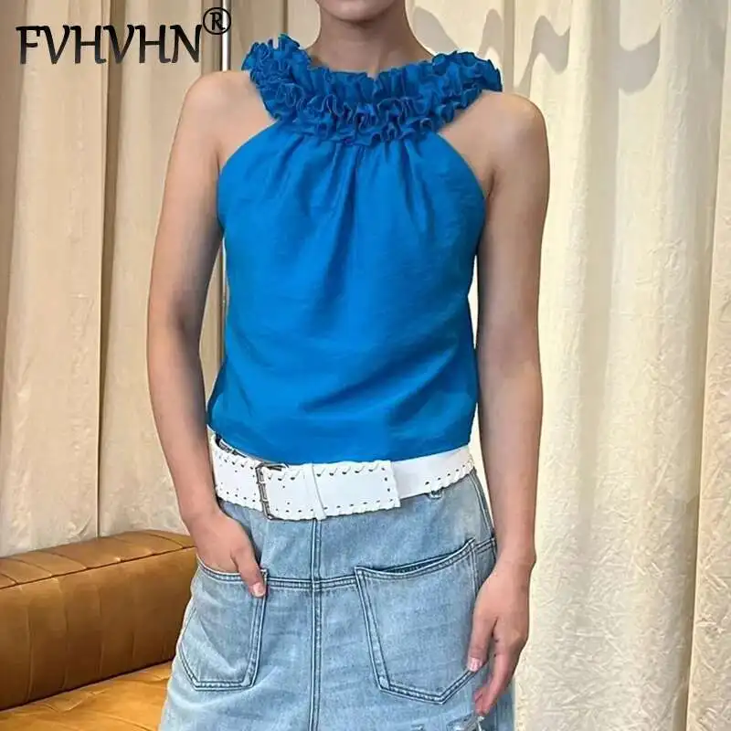 

FVHVHN модные женские однотонные топы на бретелях с цветочным воротником, универсальный повседневный праздничный жилет с открытой спиной, женский модный новый 1A34