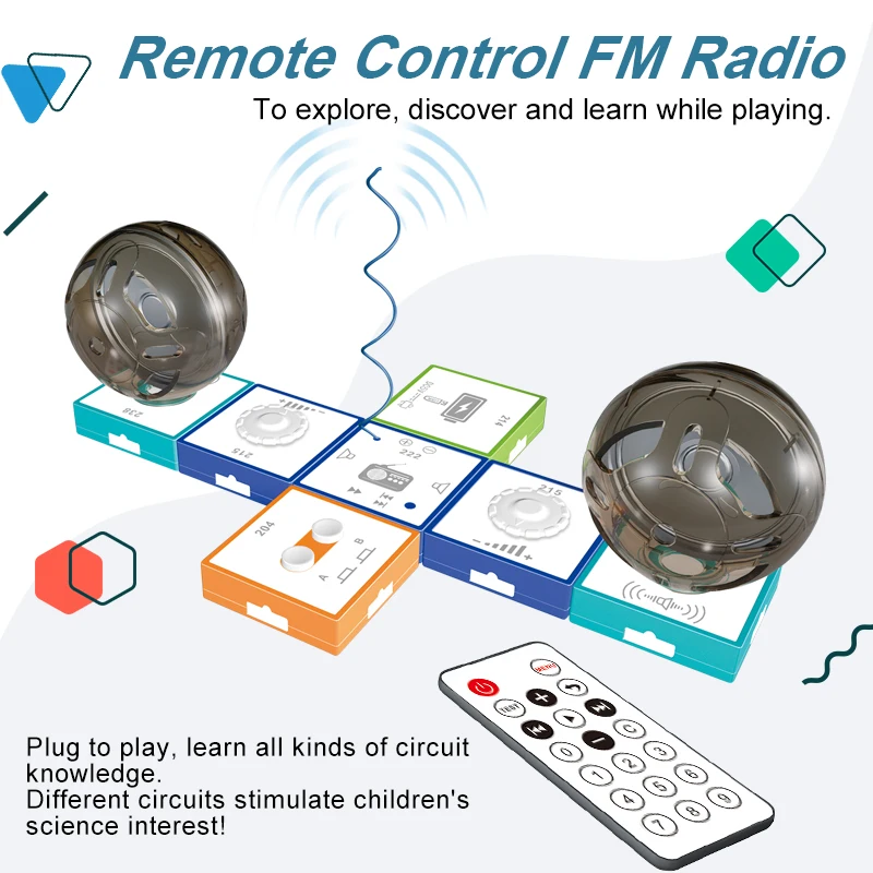 اللبنات المنطقية الإلكترونية التحكم عن بعد راديو FM دائرة الأطفال فسيفساء العلوم تعليم الفيزياء اللعب