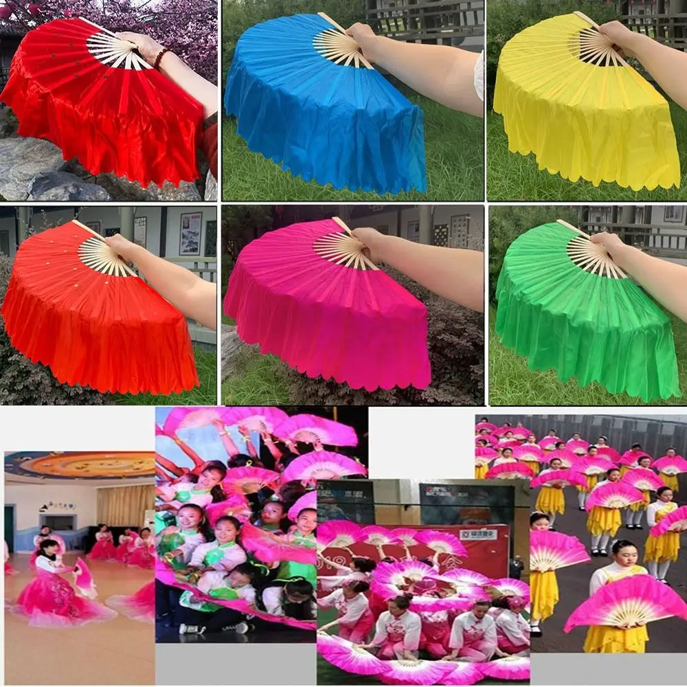 

26/31cm Bamboo Chinese Short Bellydance Fan 10cm Half Circle Silk Pure Color Bamboo Fans 9 Styles Hand Dye Adults Fan