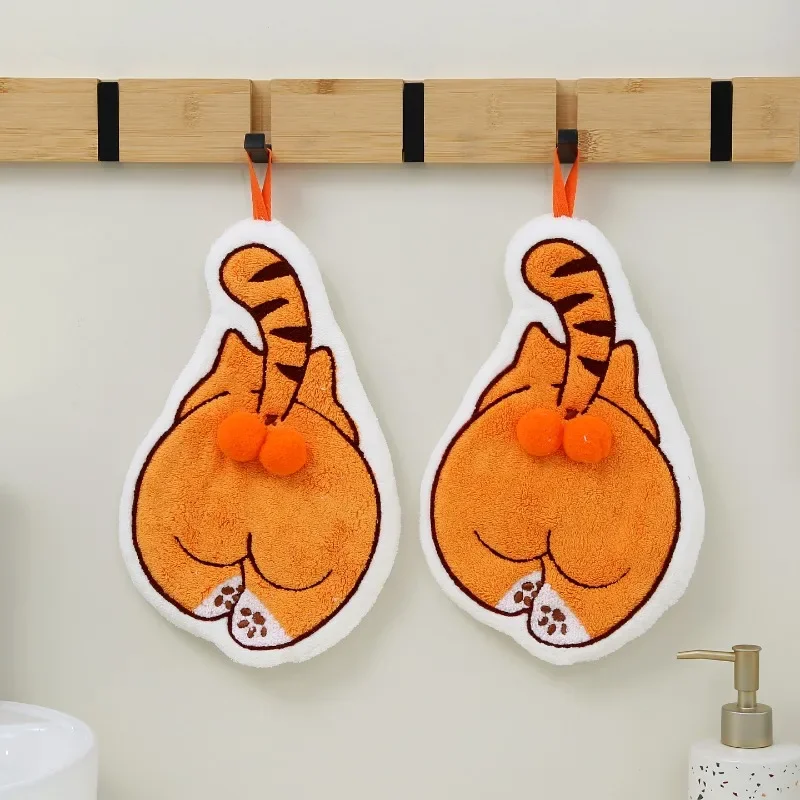 Cartoon-Tier-Handtuch, saugfähiges Handtuch, Badezimmer-Hängetuch, Küchen-Reinigungstuch, niedliches Katzen-Badetuch – Detail 5