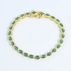 Geometric Emerald Cz Water Drop Tennis Bracelets for Women Micro Paved Cubic Zirconia Gold Plated Color Fashion Jewelry Party