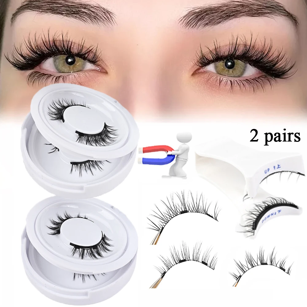 2 pares de pestañas postizas magnéticas 6 rizador de pestañas 3D pestañas postizas magnéticas reutilizables extensión de pestañas naturales herramientas de maquillaje