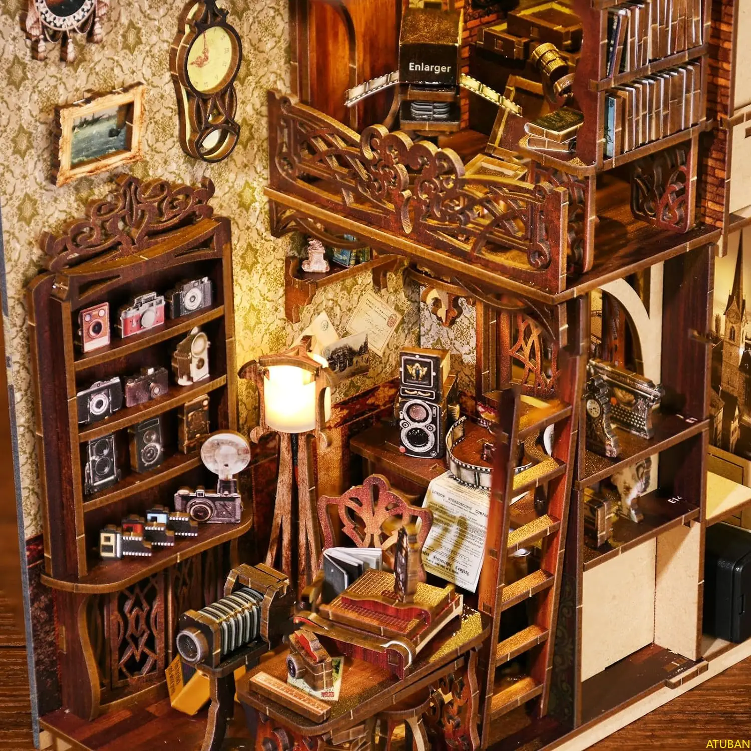 AMOBOX-Book Nook Kit, inserto per libreria casa delle bambole fai da te, fermalibri Puzzle in legno 3D per libro, decorazioni per la stanza, casa