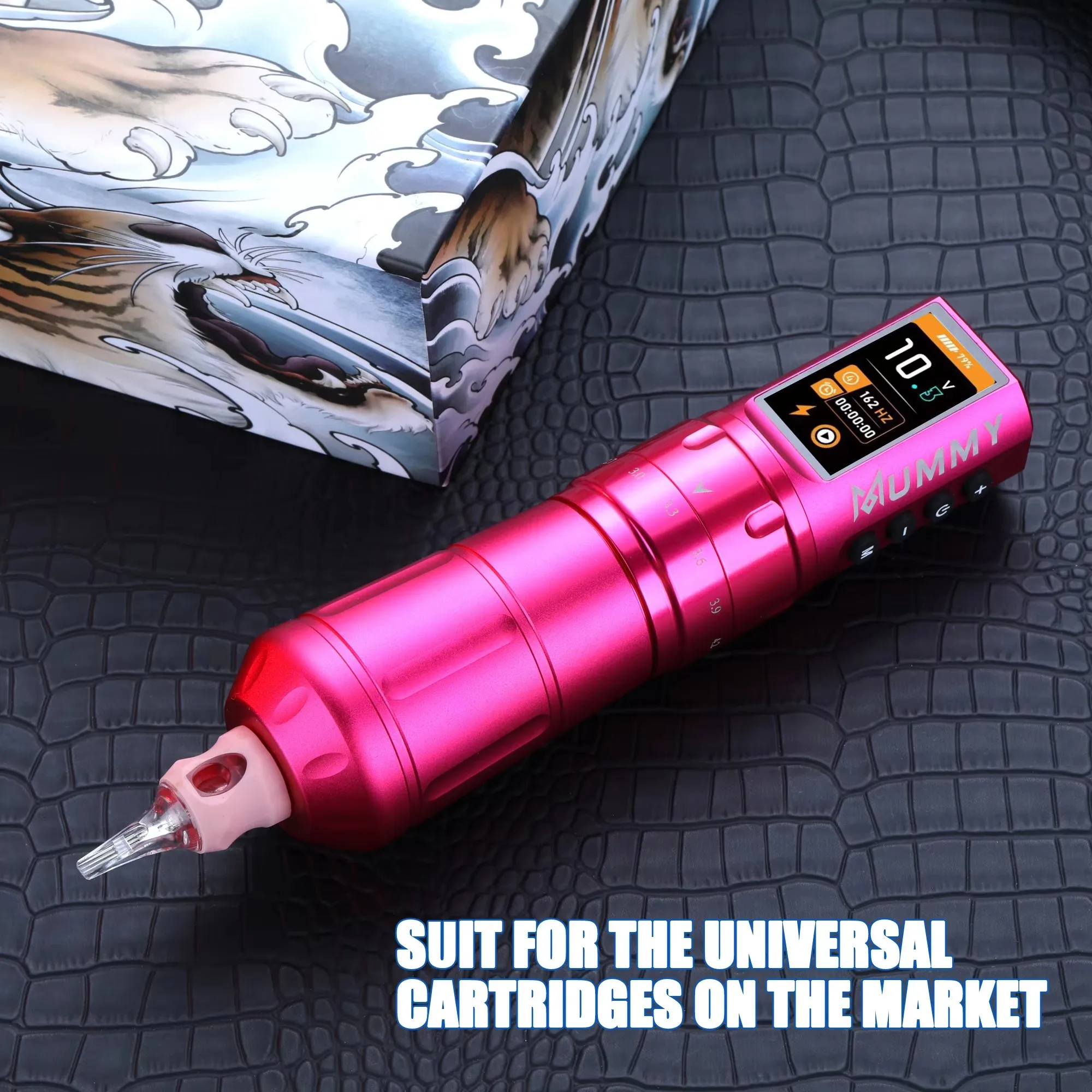 

Беспроводная тату-машинка Mummy Scepter с цветным экраном, ручка для татуировки, сменная батарея, боди-арт, 2,4-4,2 мм, 7-тактный (розовый)